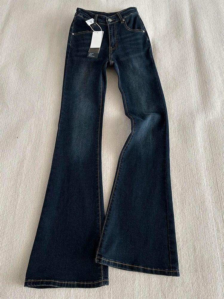 Women's American Style High-Waisted Slim Fit Stretch Micro-Flare Jeans for Autumn/Winter - Simple, Versatile, Trendy Long Pants