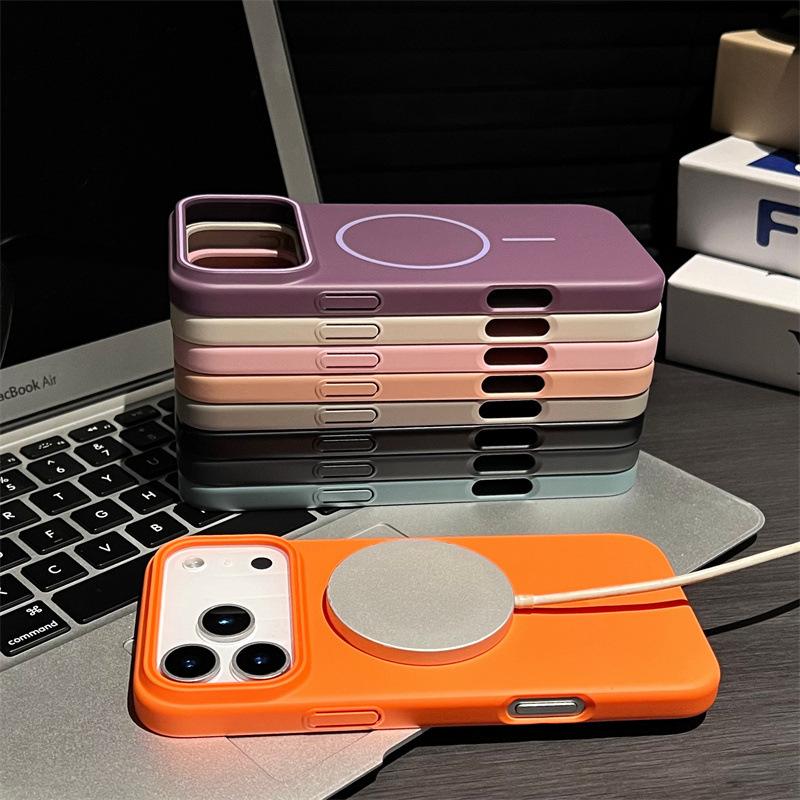 Luxury Solid Colors Magnetic Phone Case For iPhone Air 12 13 14 15 16 17 Pro Max Wireless Charging Shockproof Protective Hard Cover