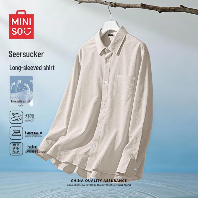 

MINISO Men s Spring 3-Proof Textured Bubble Grid Long Sleeve Shirt 3XL