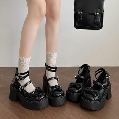 Frühlings-Plateau-Schuhe mit dickem Absatz für Damen, Lolita Mary-Jane-Schuhe, Schuhe mit Schmetterlingsknoten und Schnallenriemen, Elegante Damen-Absatz-Pumps für Kleider