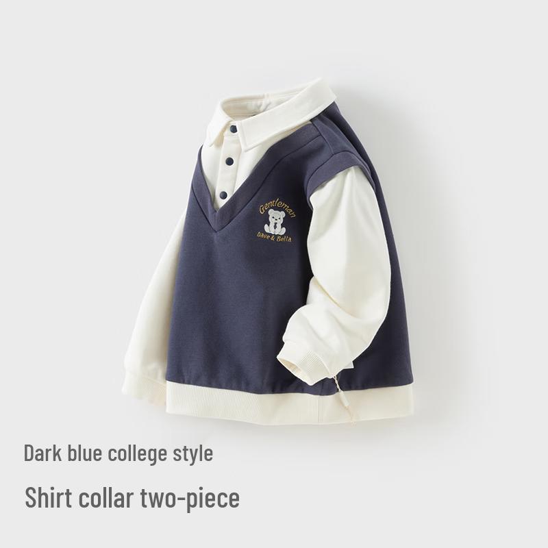 David Bella Boys  Spring Autumn Faux Two-Piece College Sweatshirt 130cm