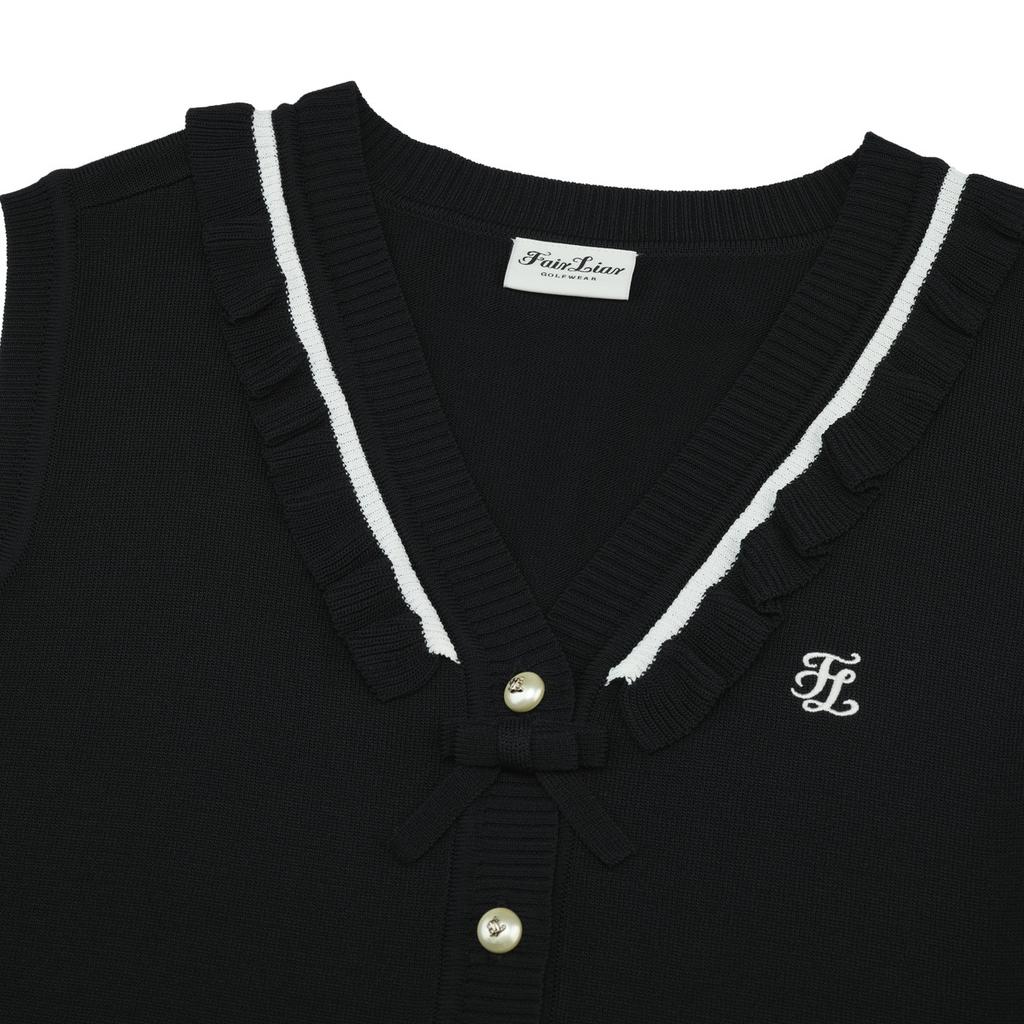 FAIRLIAR GOLF Frill V-Neck Vest (Black)