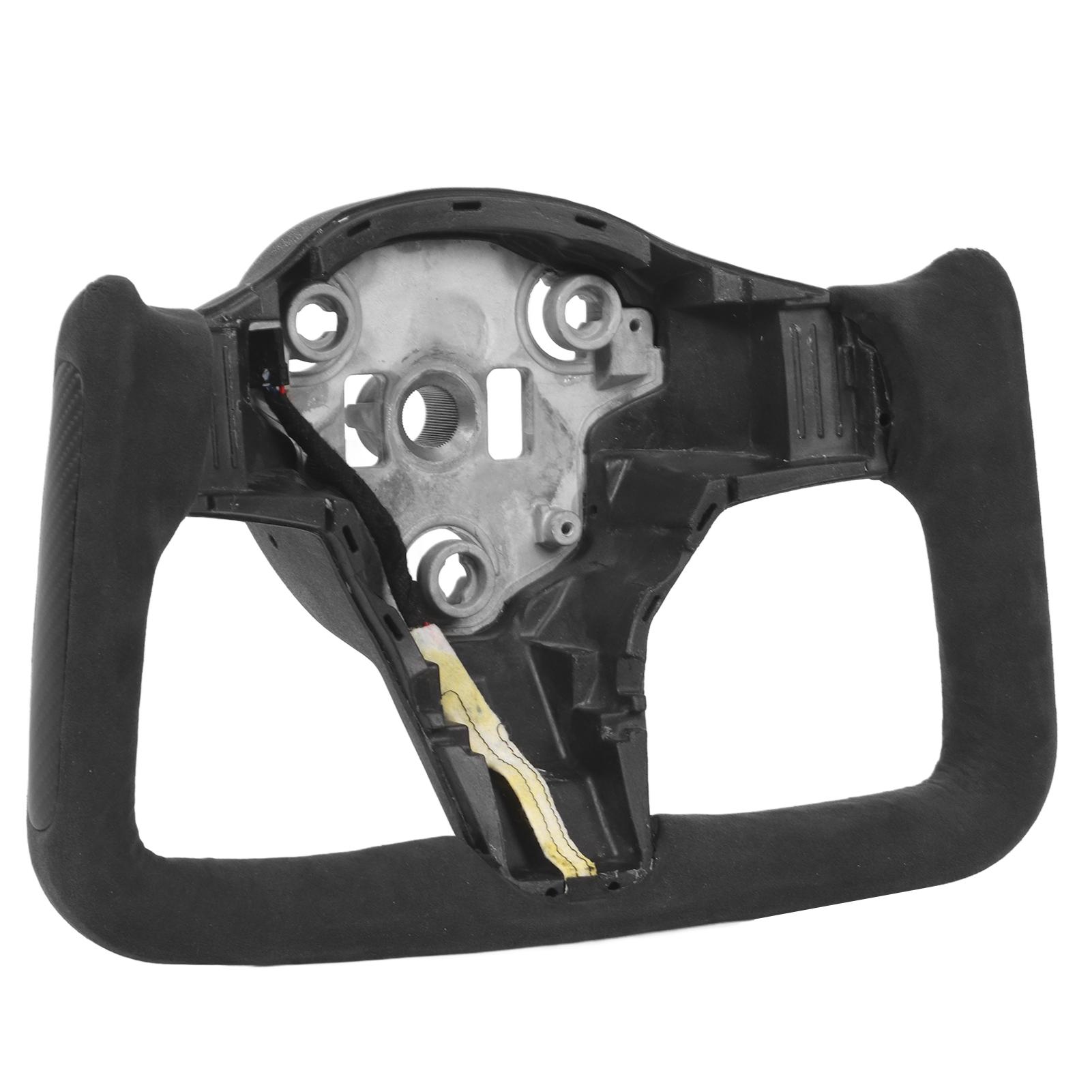 

Full Suede Heated Yoke Steering Wheel with Side Carbon Fiber Trims Replacement for Tesla Model 3 Y 2018+