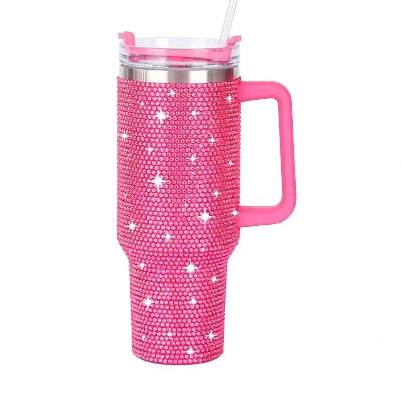 Diamond-encrusted Diamond Thermo Silver Water Cup Starbucks Cup Car Handle Cup 304 Steel Office Home