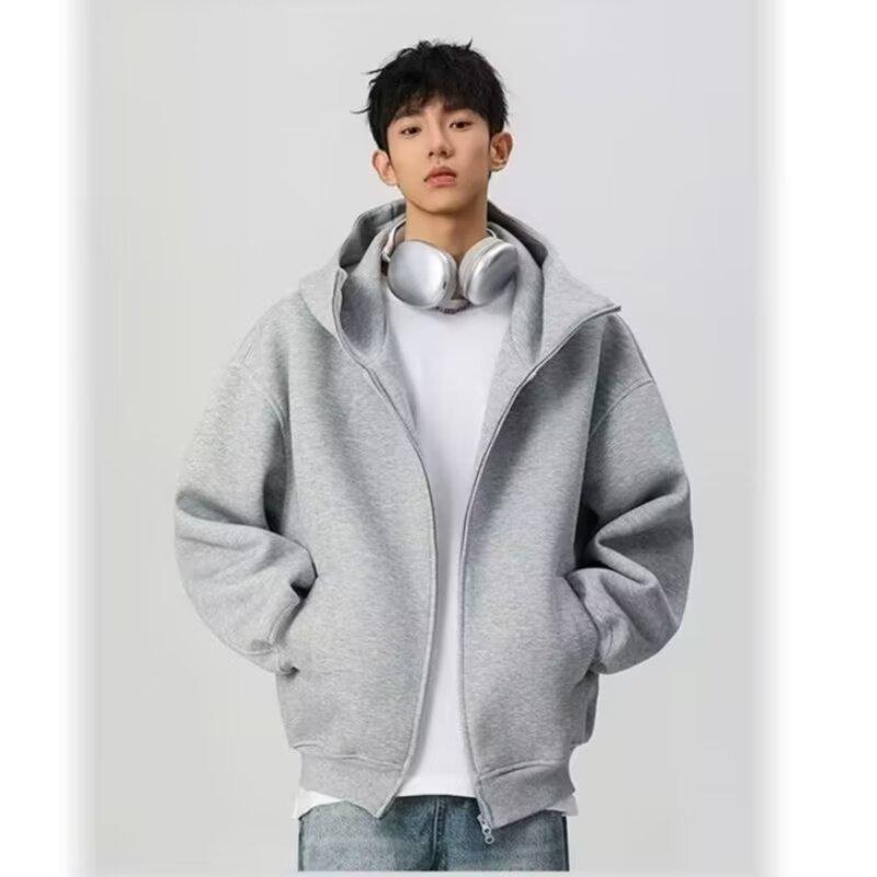 Men's Retro Heavyweight Cardigan Hoodie - Trendy, Loose-Fit Jacket for Spring/Autumn