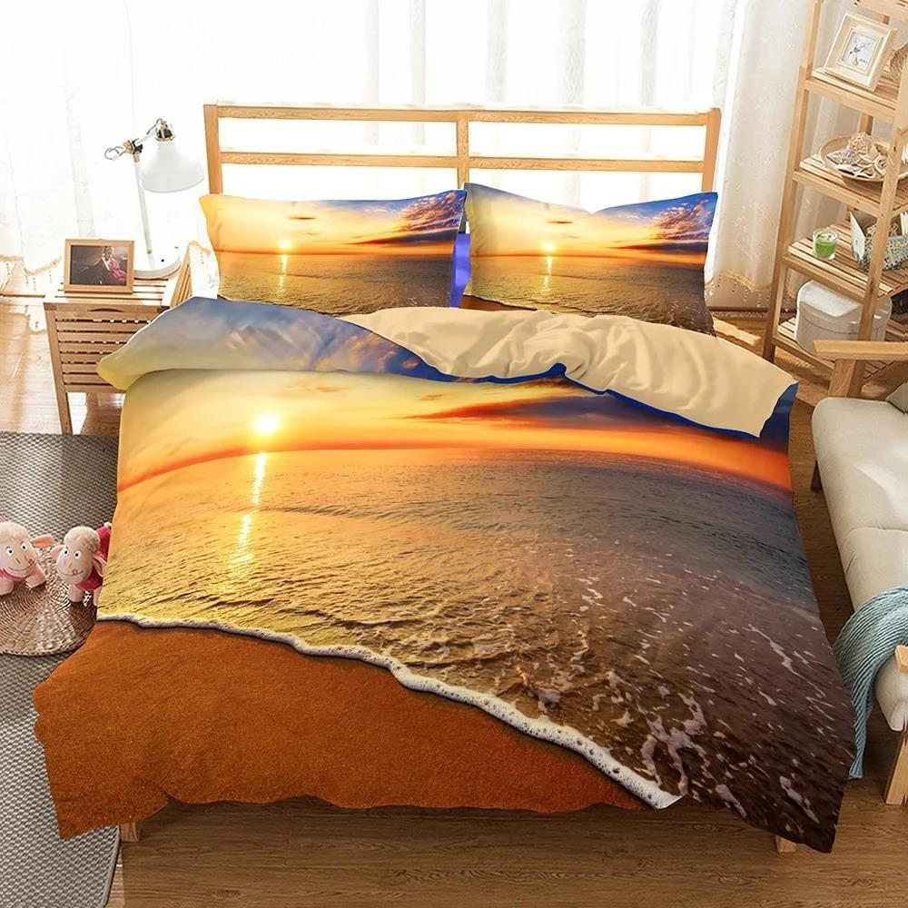 3D Bed Set Beautiful Beach Bedding Bed Sets Modern Quilt Cover+pillowcases Winter California King Bedding Sets Jogo De Cama Bed