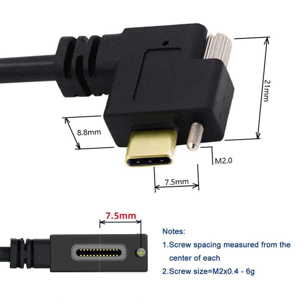 Xiwai USB Extension Male To Panel Mount with Single Thumb Screw 90 Degree 10Gbps Data Cord for Monitors and Hard 3.1 Cable, Type-C USB-C Lock,
