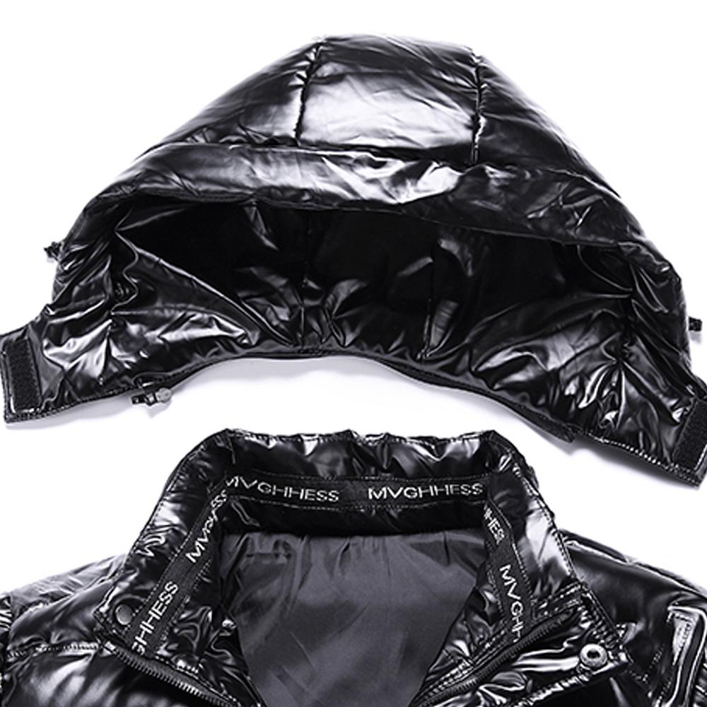 New Bright Leather Winter Men's Jacket Casual Parka Outwear Waterproof Puffer Padding Warm Stand With Hood Outwearing Coat