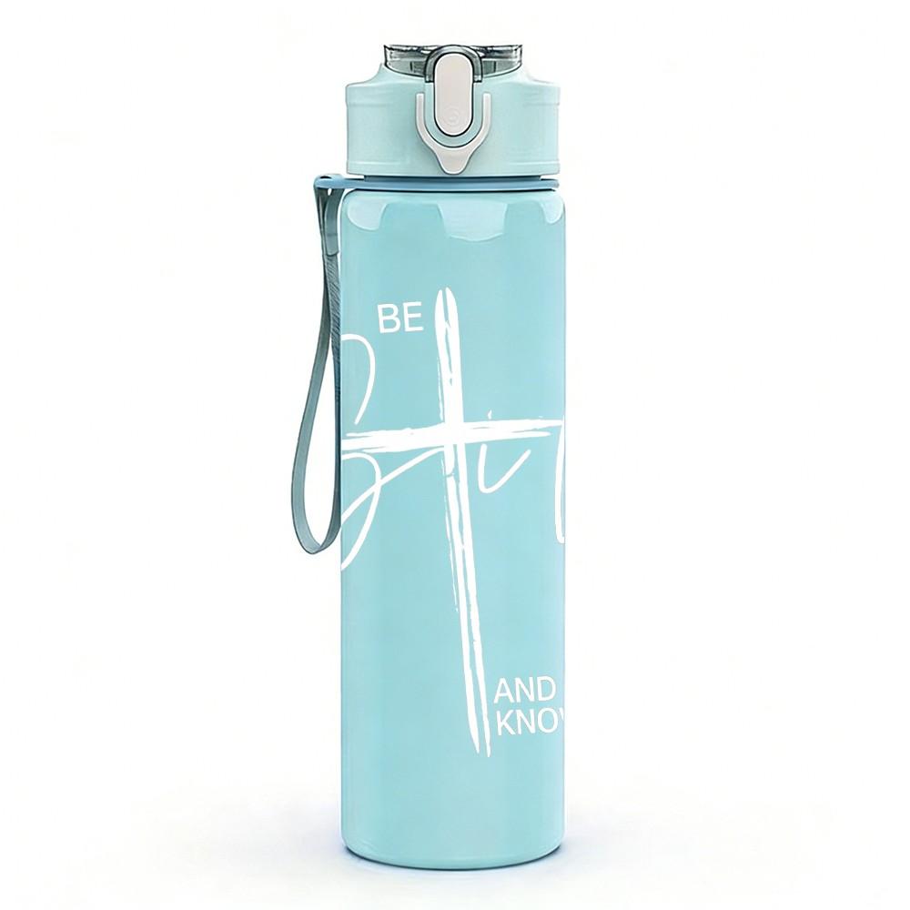 1PC Soft Light Script Signature Sketch Print 750ml Color Plastic Sports Water Bottle Leakproof Flip Straw Lid Suitable for Sports Office Home Use