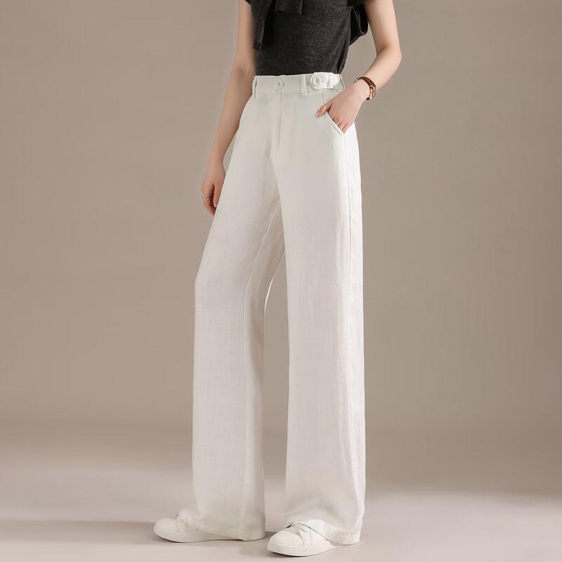 RAIN.CUN Women's White High-Waist Linen Blend Wide-Leg Pants