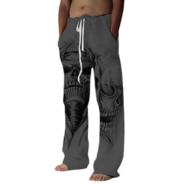 New Men's Casual Pants Hundred Men's Skull Pattern 3D Digital Printed Wide Leg Pants