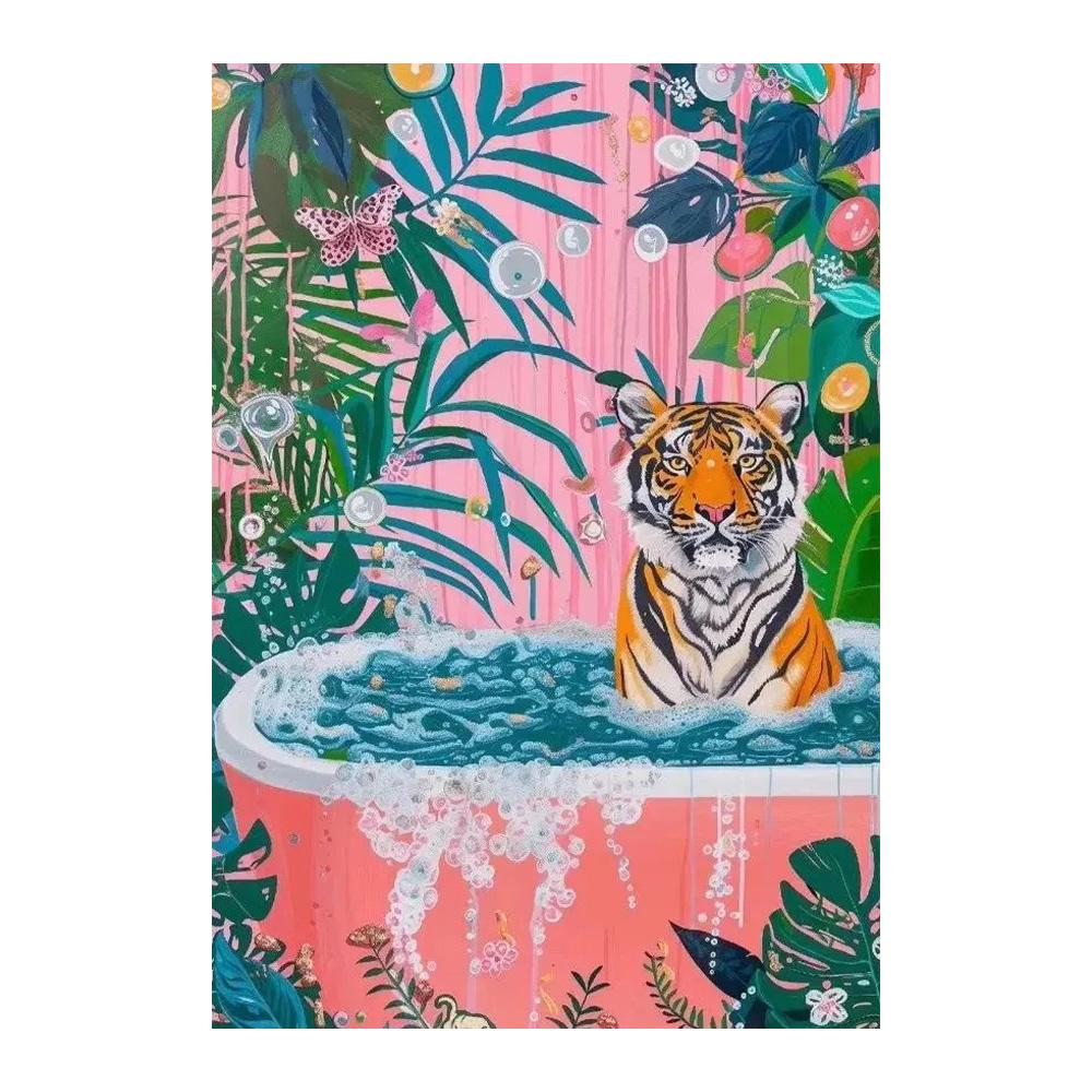 Funny Toilet Animals Black Cat Dog Flamingo Bear Tiger Reading Newspaper Poster Canvas Painting Wall Art Pictures Bathroom Decor