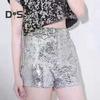 Pantalones cortos sexis con lentejuelas brillantes para mujer, pantalones cortos ajustados con cintura alta y cierre de aro en O, pantalones cortos para fiestas, clubes, festivales y bailes