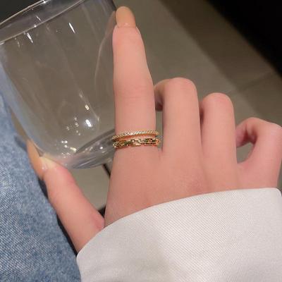 Elegant Double-Layer Zircon Open Adjustable Ring for Women