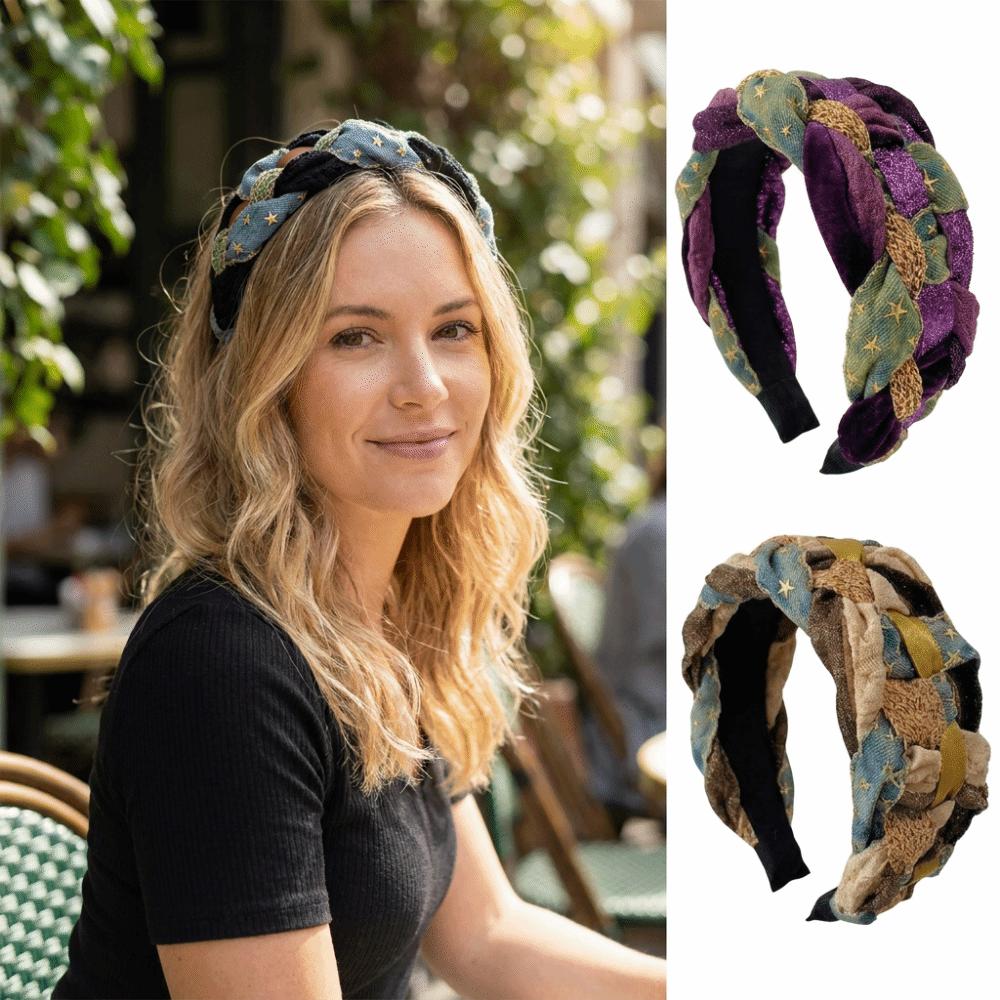 Bohemian Patchwork Headband Fabric Twisted Hairband Wide Hair Wraps  For Women Hair Accessory