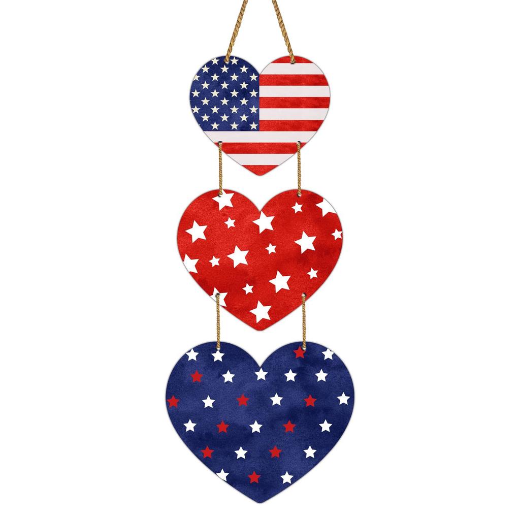 Independence Day Heart Shaped Wooden Door Decoration,heart Shaped Flag String Decoration For Holiday Parties.