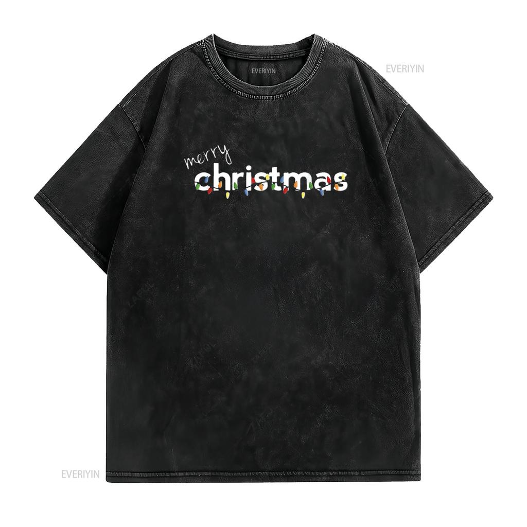 Merry Christmas T ShirT s Boys Girls Black Large vintage Washed Versatile Top For Everyday Wear graphic Comfortable Unisex