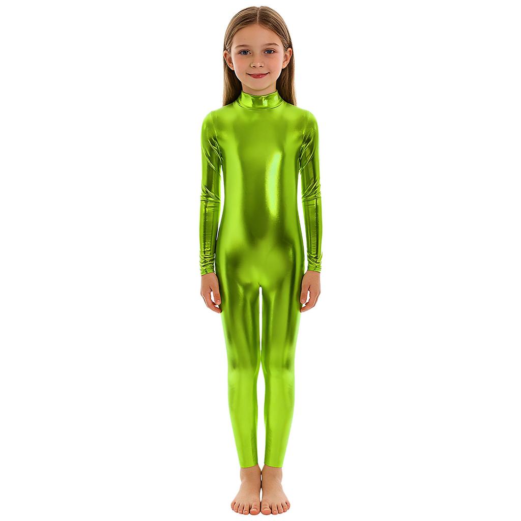 Meisjes jumpsuit met glanzende metallic afwerking, col, lange mouwen en volledige lengte