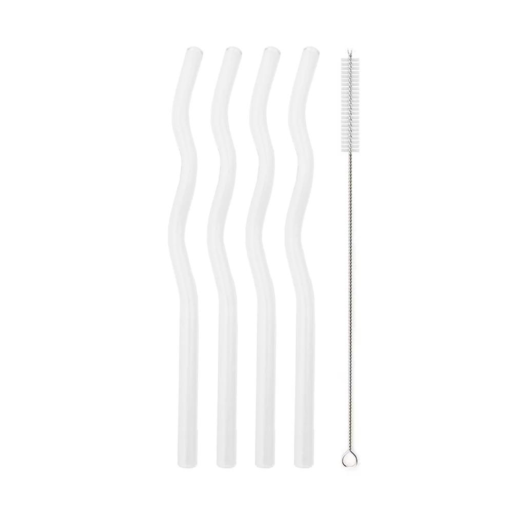 5Pcs/Set Glass Straws Wavy Reusable Drinking Straws Colorful Eco-friendly Straws for Drinks Coffee Milk Tea Straw Barware