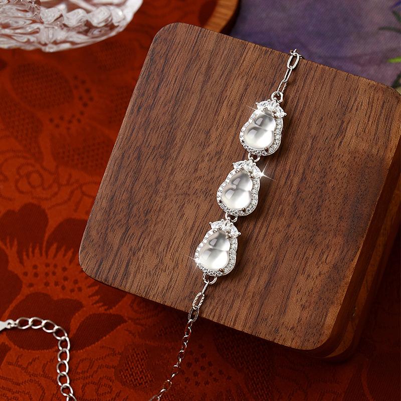 Natural Water Foam Jade Gourd Design Bracelet Women's S925 Sterling Silver Inlaid High-end Niche Temperament Simple