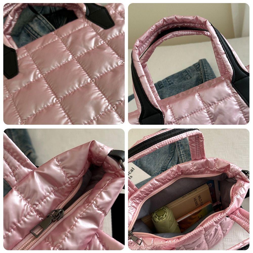 Fashion Solid Color Quilted Tote Bag Waterproof Lightweight Shoulder Bags Large Capacity Puffer Crossbody Bag