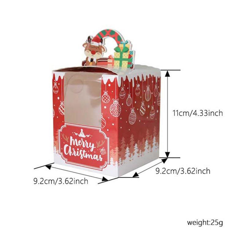 12Pcs Christmas Biscuit Cake Gift Box Open Window Muffin Favor Packaging Candy Box With Inner Tray Happy Xmas Party Supplies