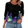 Women's Fashion Casual 3/4 Christmas Print Color Shirt Women's Round Neck Tops