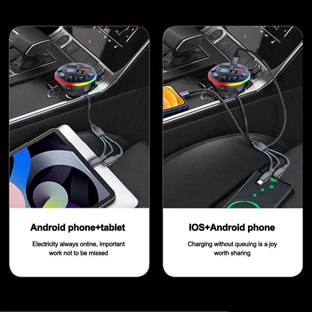 Bluetooth 5.0 FM Transmitter Car MP3 Modulator Player Handsfree Audio Receiver PD+USB Phone Charger With 3 In 1 Charge Cable