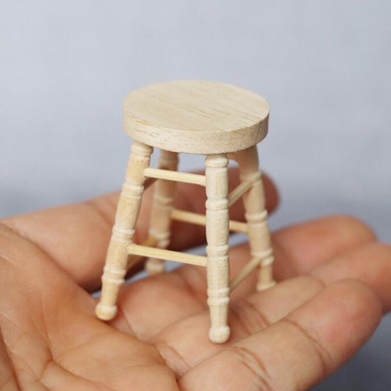 1/12 Dollhouse Miniature Wooden Stool Simulation Chair Furniture Toy Decoration