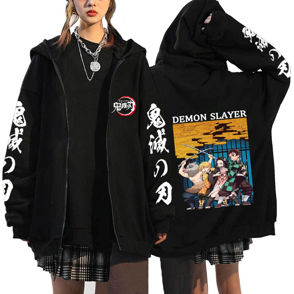 Japan Cartoon Comics Demon Slayer Printed Zip-Up Sweatshirt Unisex Fashion Hoodie/Jacket 0041