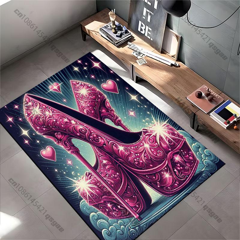 Elegant Sparkly Pink High Heels Carpet Yoga Living Room Room Decor Children's Crawling Mat Doormat Area Rug Games Mat