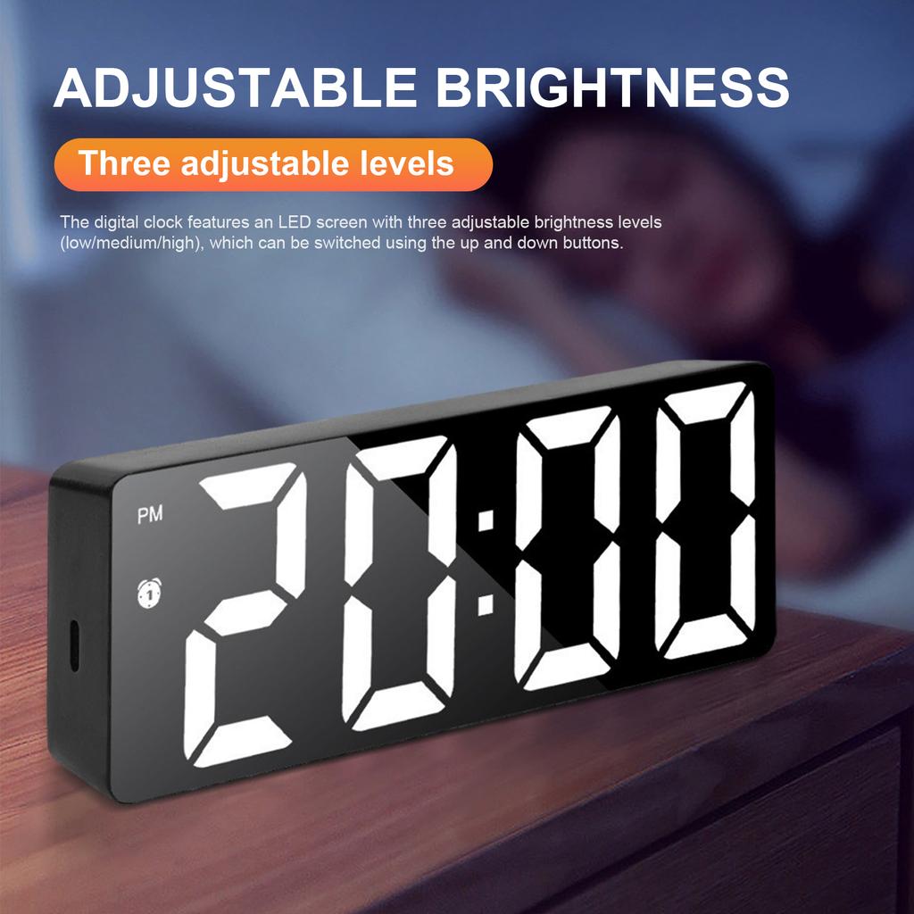 Digital Alarm Clock with LED Display Date Temperature Dimmable Snooze Electronic Clock for Bedrooms Bedside Kids Adults