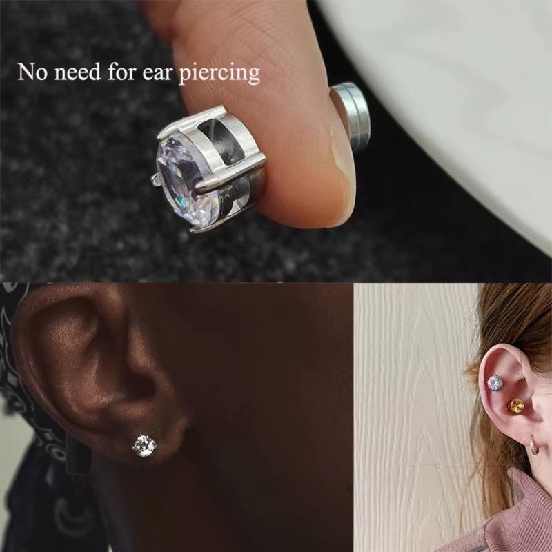 6-8MM Manyetik Küpeler Erkek Kadın Parlak Yuvarlak Zirkon Saplama Küpeler Deliksiz Hipoalerjenik Paslanmaz Çelik 1 Çift