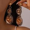 Retro Glass Round Geometric Flower Steel Needle Earrings Personality Exaggerated Niche Temperament High Sense Earrings Women