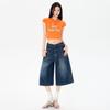 Trendy Summer Vintage Wide Leg Cropped Capri Denim Pants For Women Loose Straight Slimming AllMatch Casual Capri Trousers