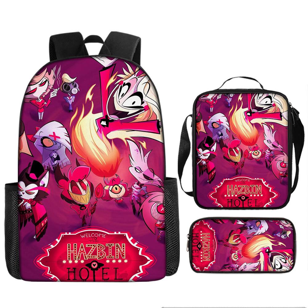 Hell Inn Hazbin Hotel Student Rugzak Cartoon Schooltas Drie Delige Set Rugzak Schoudertas Etui three-piece set