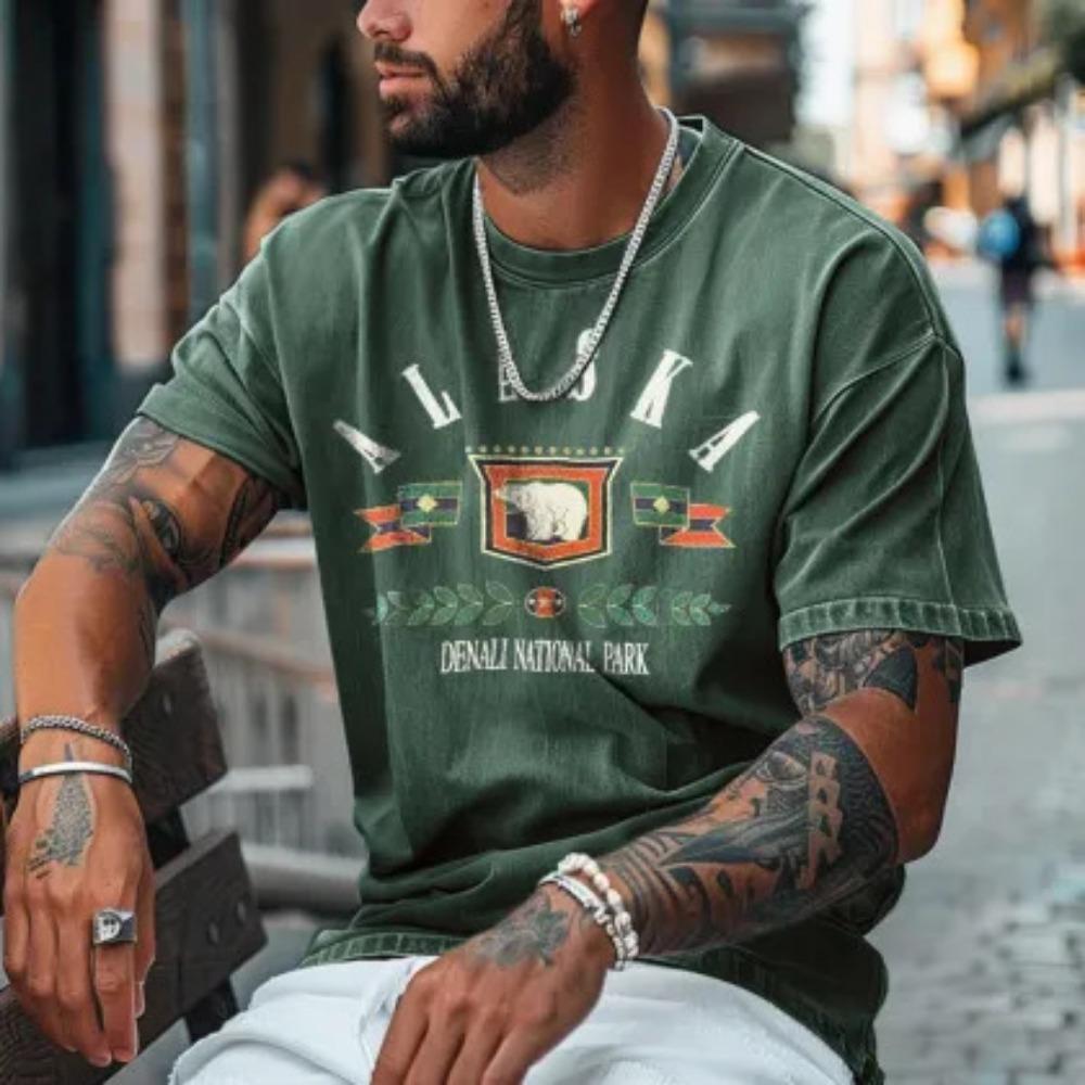 Men's Casual 3D Printed T Shirt Summer Short Sleeve Loose Fit Tees