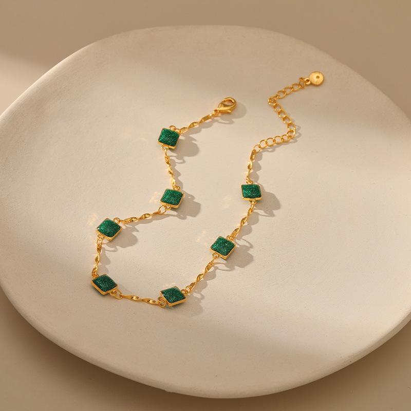 Copper Plated 18K Gold Korean Green Zircon Accessory Design Slender Chain Women's Fashion Anklet Elegant Temperament KTJ