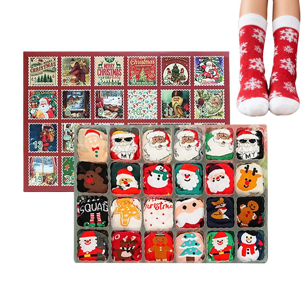 2026 Christmas Cotton Socks Countdown Calendar Funny Snowmen Socks Advent Calendar Kit For Adults Advent Box Holiday Gift