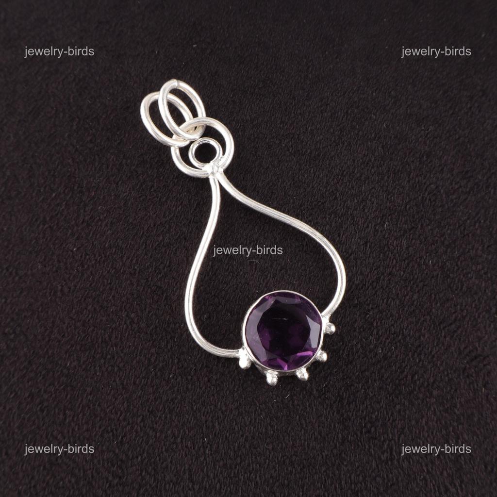 Round Amethyst Stone 925 Silver Daughter Gift Engagement Elegant Wedding Pendant PP-40-1