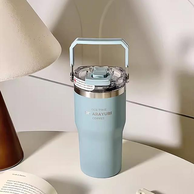 

20oz Double Drink Thermos Cup Large Capacity Vacuum Insulation Thermal Bottle Ice Bully Straw Water Cup Portable Car Coffee Mug 600ml синій