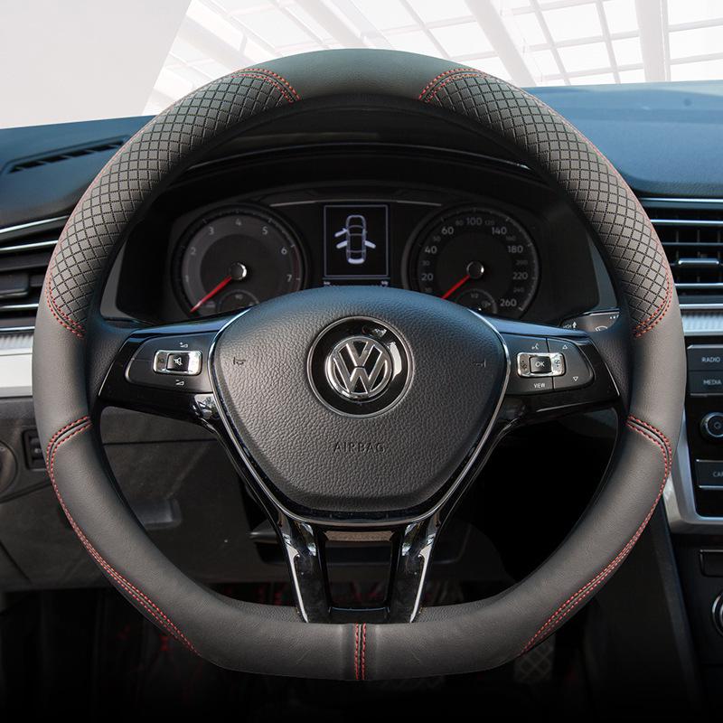 Car Leather Steering Wheel Cover - All-Season, Fits Various Models, Embossed Design