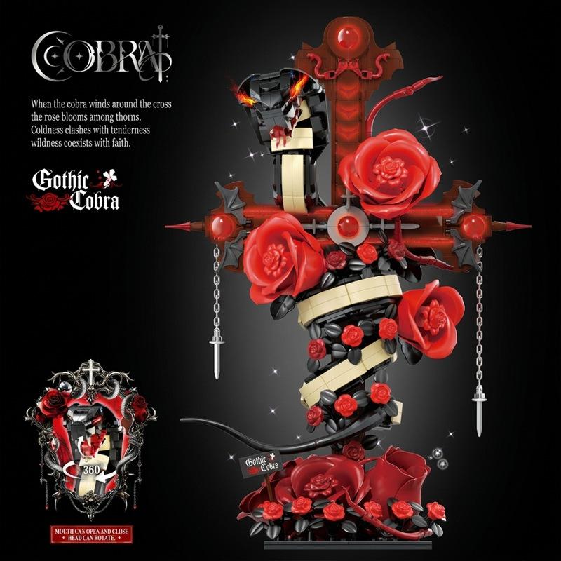 3045 Cobra Cross Rám Stavebnice Halloween Růžový Květ Sestava Kreativní DIY Model Stolní Dekorace Dárek