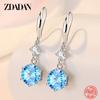 925 Silver Round Blue Zircon Long Drop Earrings for Women Girls Fashion Jewelry