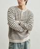 ROTEMBER Low Stripe Henley Neck Crop Knit [Cream Beige]