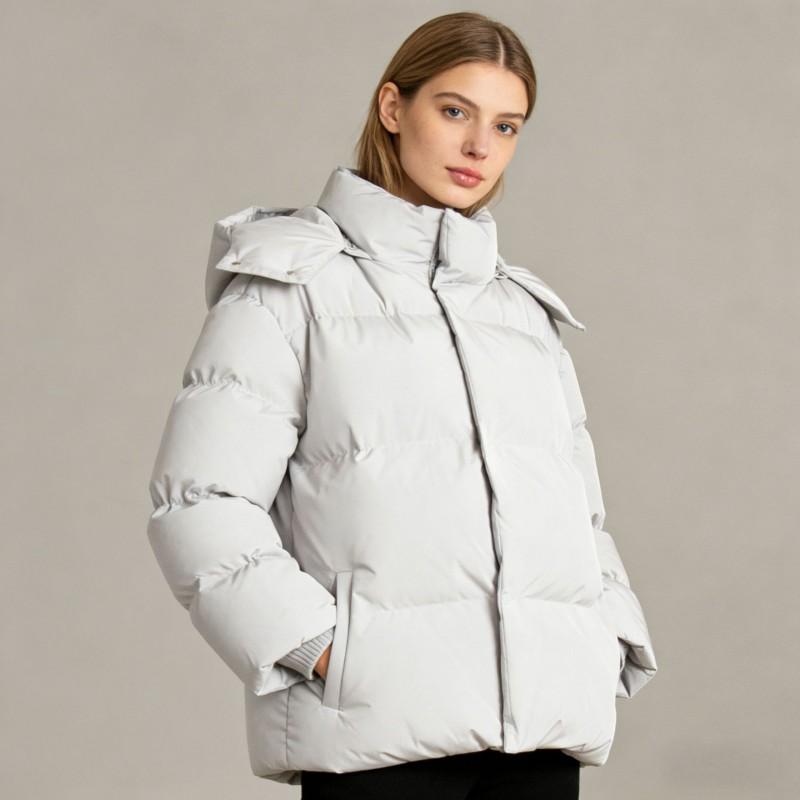 Womens Loose Fit Cotton Puffer Jacket With Hood Fall 2026 Warm Mid-Length Outerwear Daily Commute