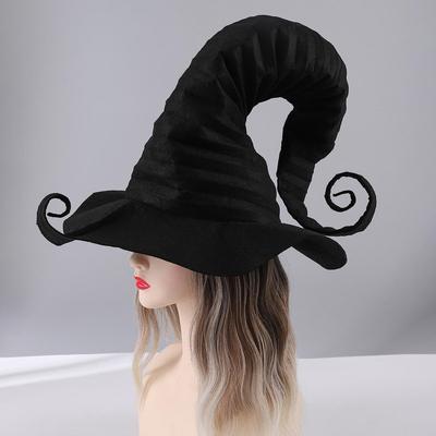 Nowy kapelusz czarownicy na Halloween z czarnym wzorem zaklęcia jesienno-zimowy kapelusz czarownicy klątwy czarny uniwersalny plisowany duży kapelusz