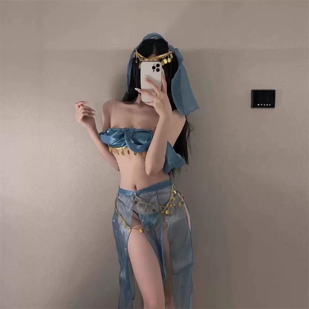 Night Cat Dunhuang Dance Concubine Erotic Underwear Sexy Western Regions Antique Hanfu Pure Desire Wind One-word Shoulder Free Uniform Suit