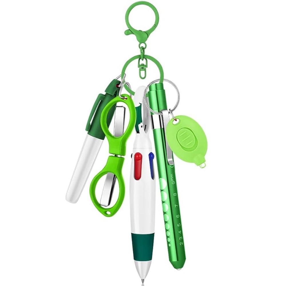 

6-in-1 Multifunction Retractable Ball Pen Set Flashlight Foldable ID Card Badge Holder Clip зелёный