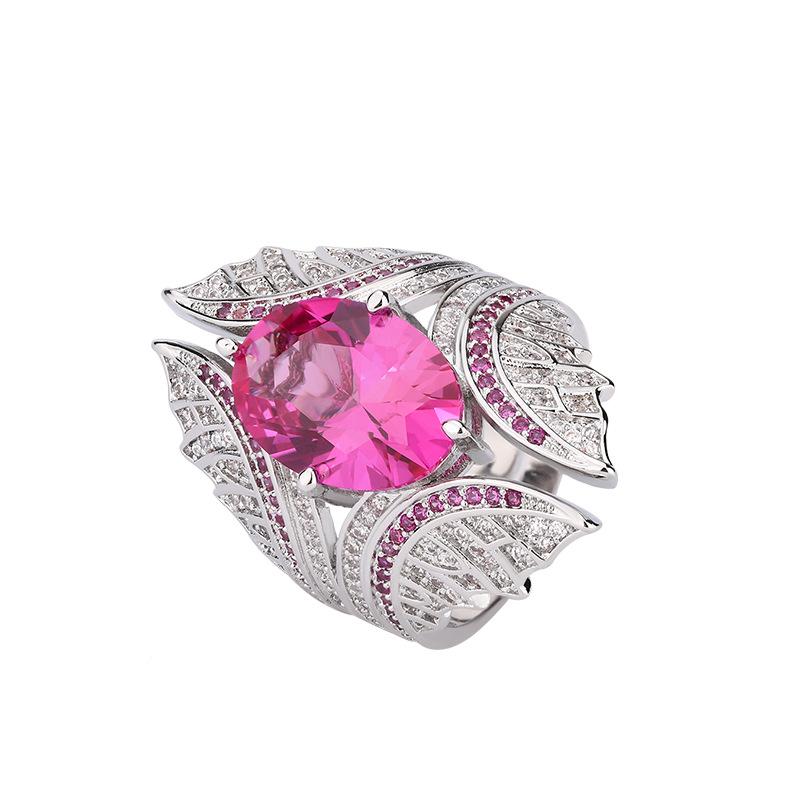 Damen Eleganter Schmuck Eiförmiger Edelstein Taubenblutrot Königsblau Rot Korund Kristall Blau Zirkon Offener Ring